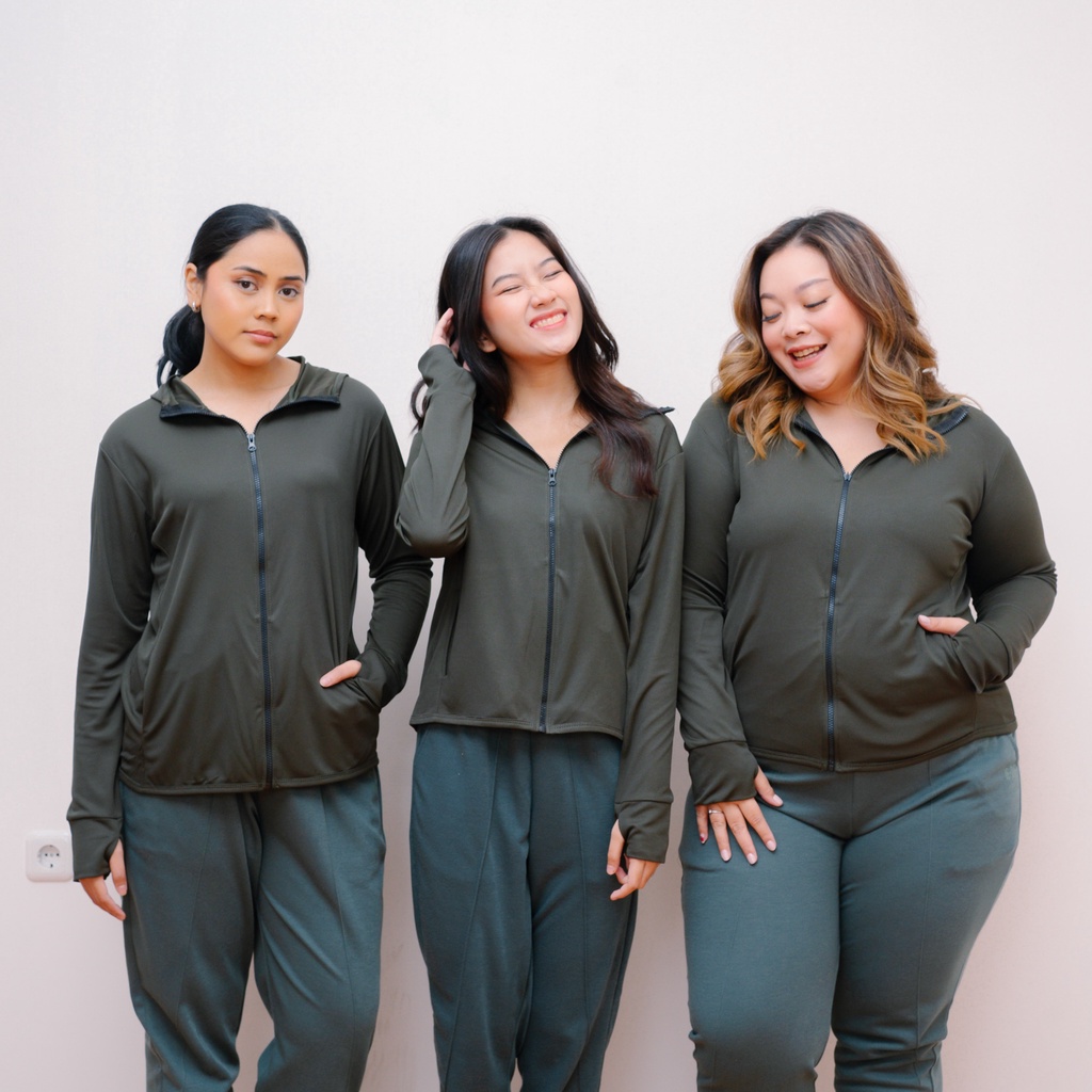 IE-DE Mode Jaket Wanita Polos Outer Sport Breathe Technology Army