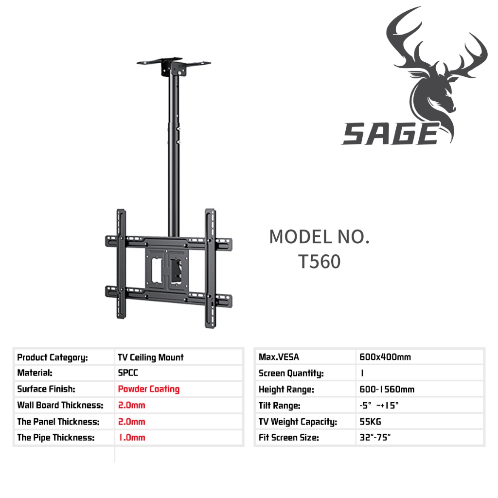  SAGE Bracket Monitor TV Ceiling DJ-T560