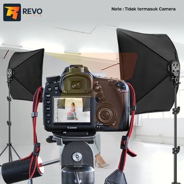 Paket Double Softbox 4 Socket E27 + Light Stand 2M + Extra Bag 5