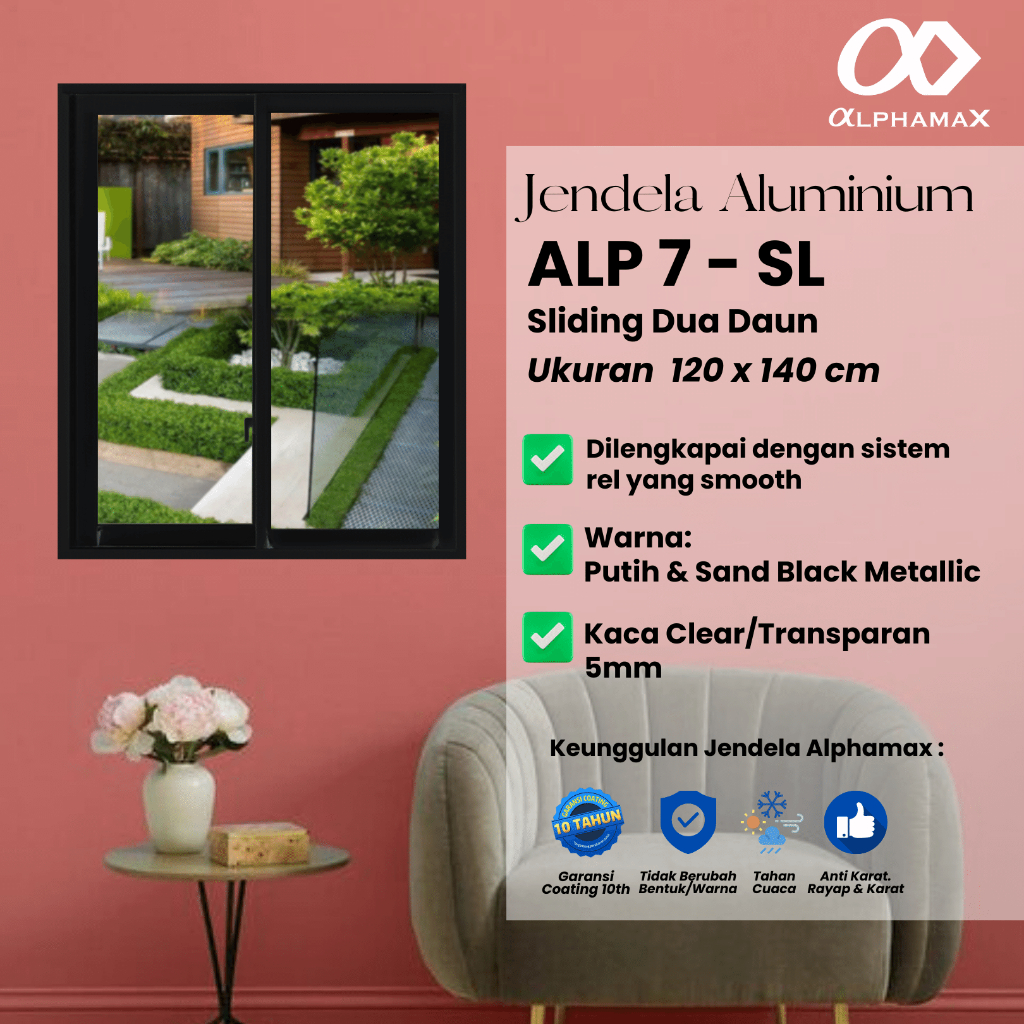 Jendela Aluminium Sliding Dua Daun 120 cm x 140 cm 3