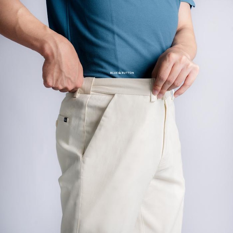 Blue Button Chino Ankle Pants Ivory White 4
