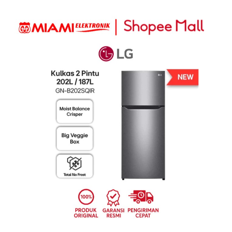 LG Kulkas 2 Pintu Inverter Compressor 202L / 187L GN-B202SFIF
