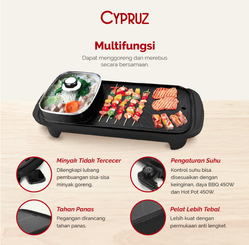 Cypruz Grill Pan BBQ Hotpot 2 in 1 3
