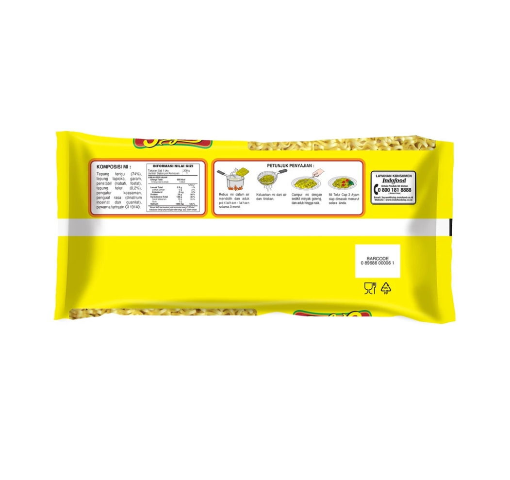 Indofood CBP Sukses Makmur Cap 3 Ayam Mi Telur Pipih