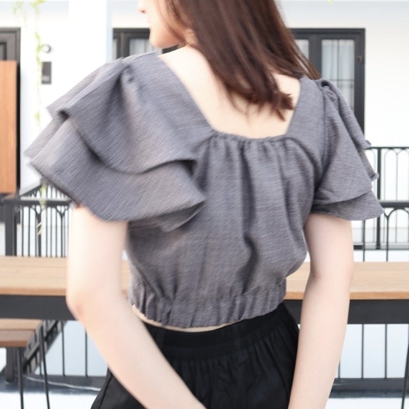 Femei Outer Blouse Slit Back Self Tie Wrap Crop Top 5