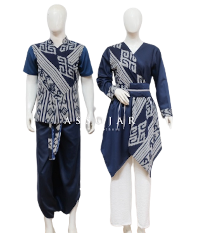 Couple Tenun / Vneck Shirt x Blus Danastri (NAVY) 1