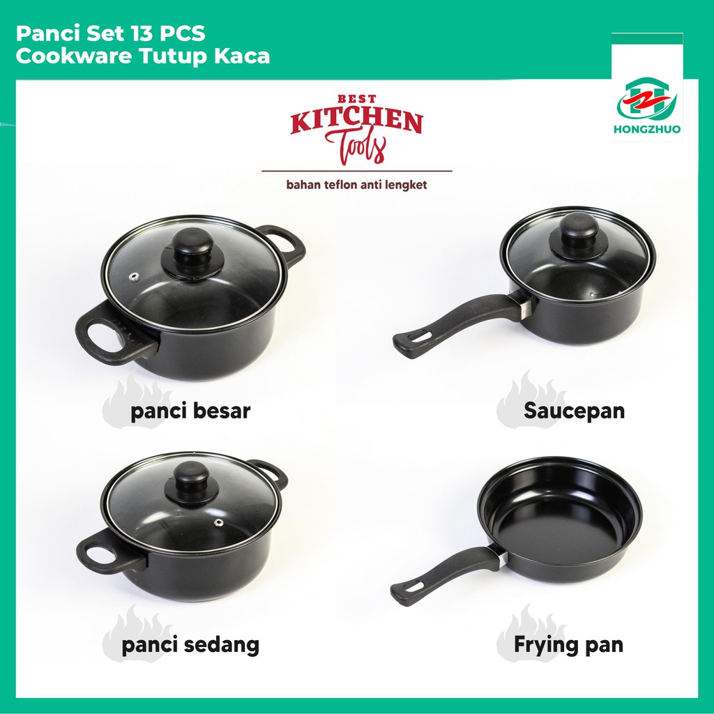 Hongzhuo Wajan Penggorengan Spatula Set Isi 13 pcs 