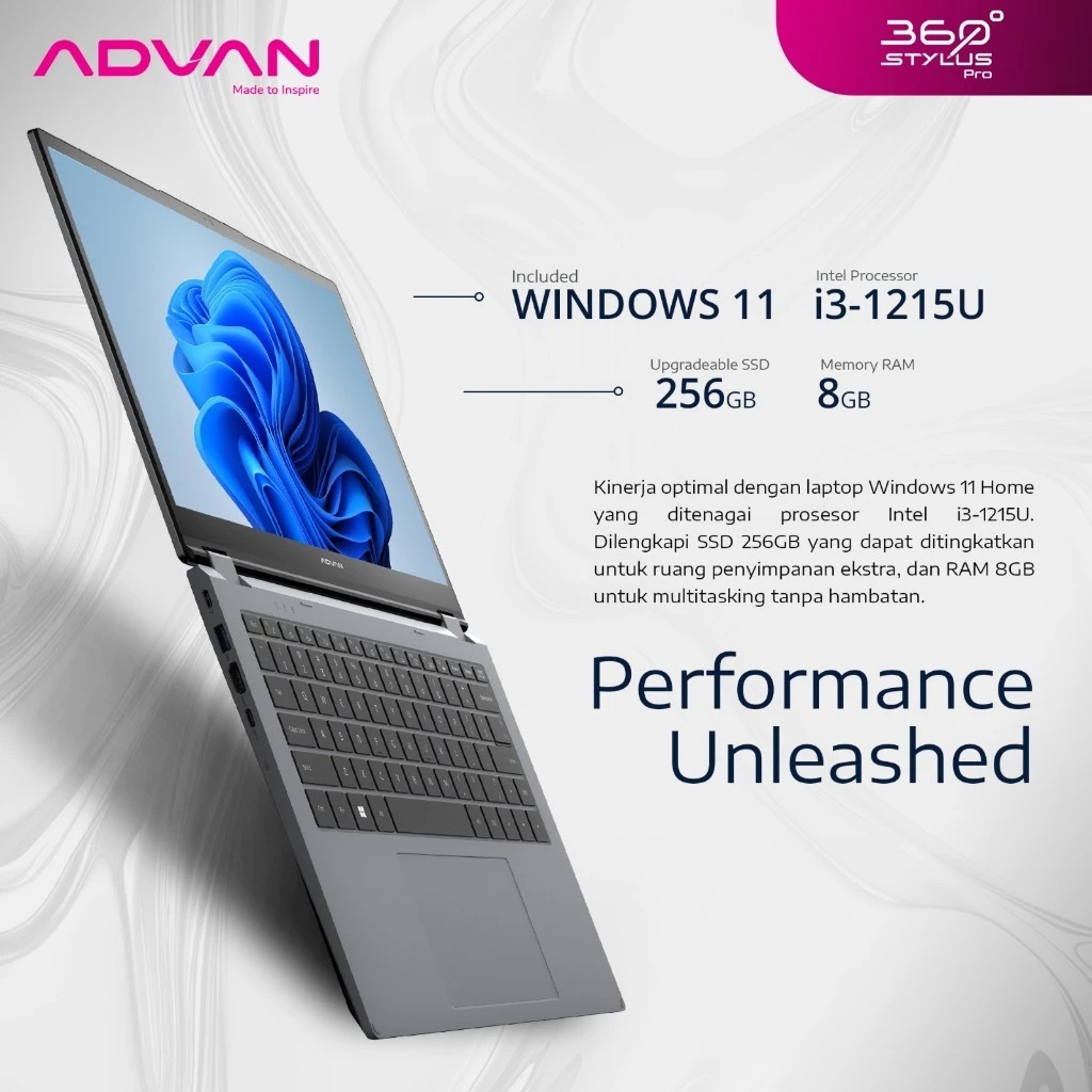 Bangga Teknologi Indonesia ADVAN Laptop 360 Stylus Pro 2in1 Touchscreen 8GB/256GB