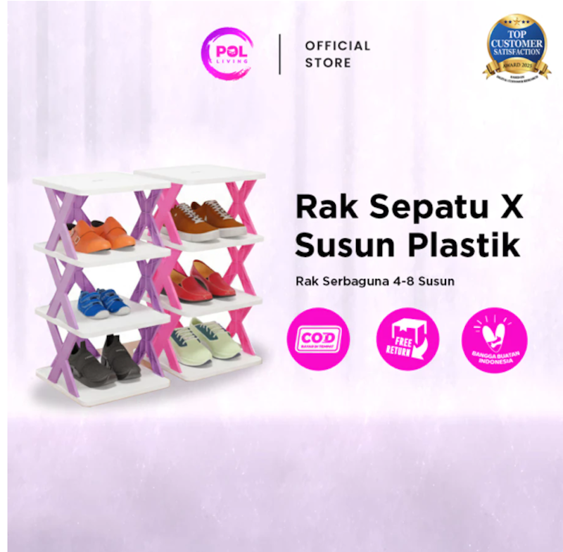 POL Living Rak Sepatu X Plastik 2-8 Susun 2