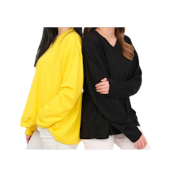 Kaos Oversize Wanita Lengan Panjang V-Neck Polos