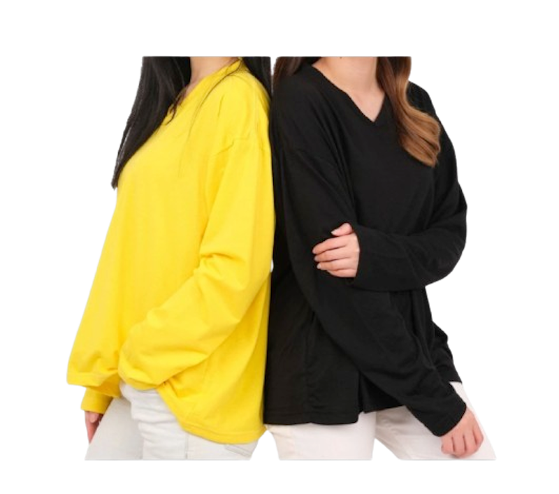 Kaos Oversize Wanita Lengan Panjang V-Neck Polos 1