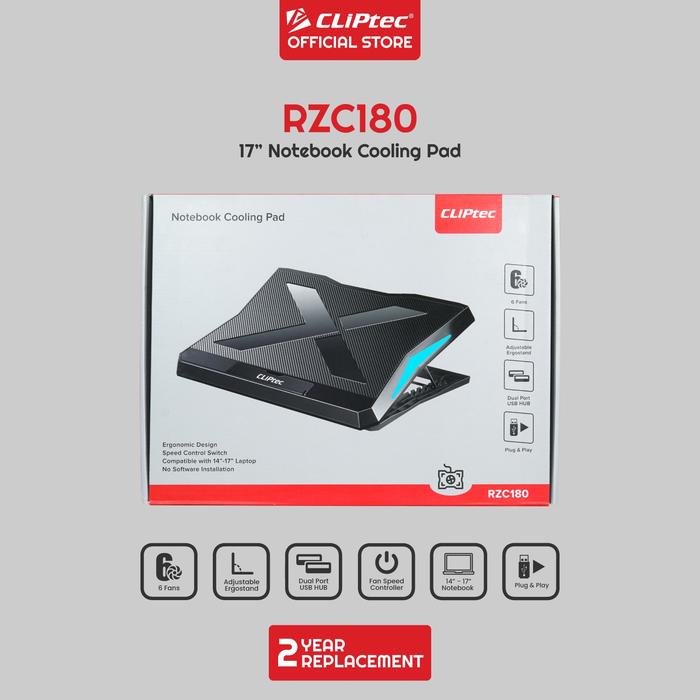 Cliptec Technology Cliptec Cooling Pad Laptop 6 Fan Adjustable Ergostand RZC180