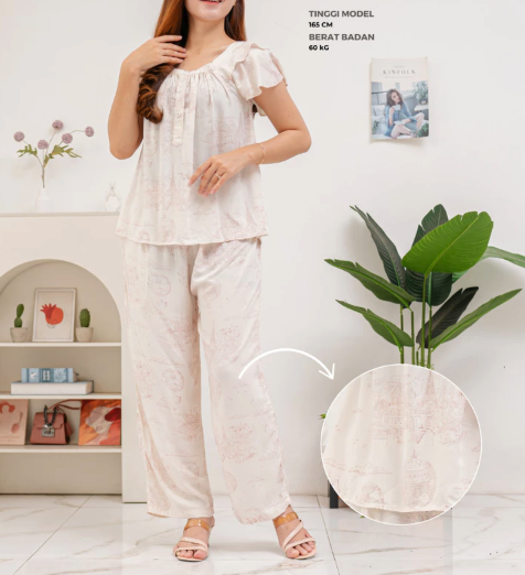  AdeminCo Loly Setelan Piyama Wanita Kancing Rayon Reactive
