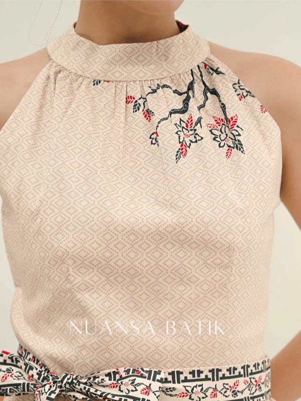 Nuansa Batik Dress Batik dengan Pita Tanpa Lengan 5