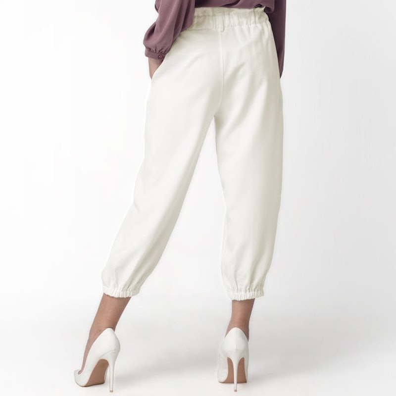 Celana "Eunji" Bahan Wanita High Waist Jogger Pant Pinggang Karet Off White 5