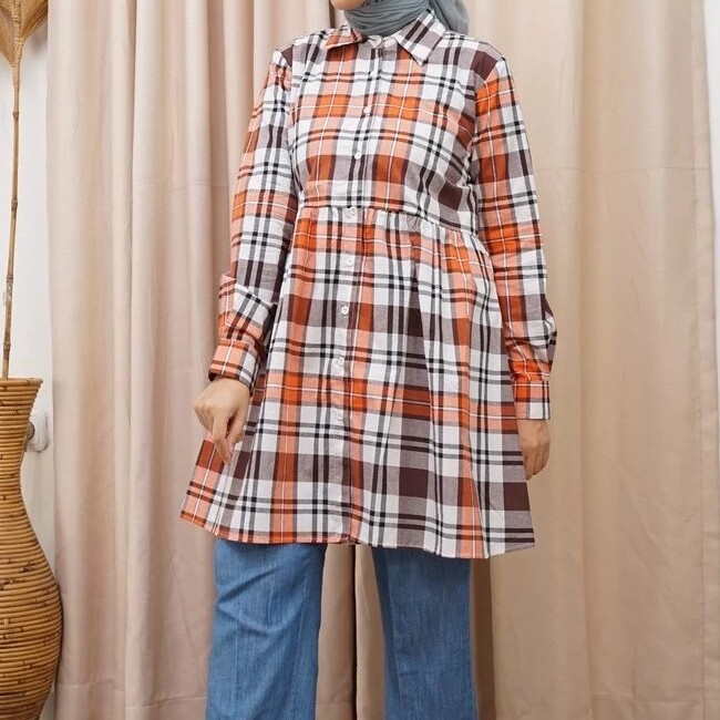  Anyostore AT65 Tartan Kemeja Tunik Flannel