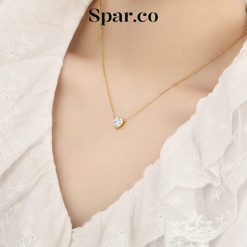 Spar.co Kalung Titanium Lapis Emas dengan Liontin Hati Birth Stone 4
