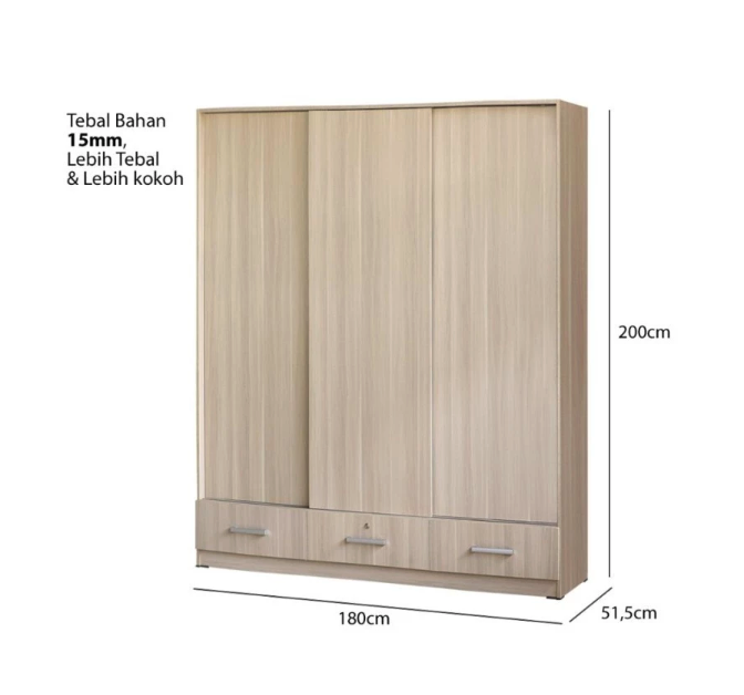 IDEA Furrniture IDEA BERDEN Lemari Pakaian Sliding Door 3 Pintu