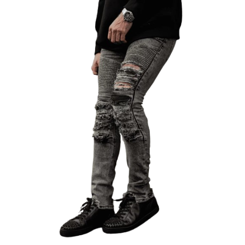 LOD.DENIM Jeans Biker Ripped Denim Skinnyfit Nanogrey