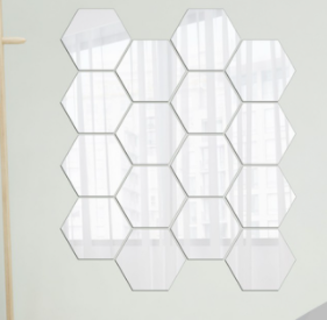 12PCS Stiker Cermin Kaca Hiasan Dinding Hexagonal