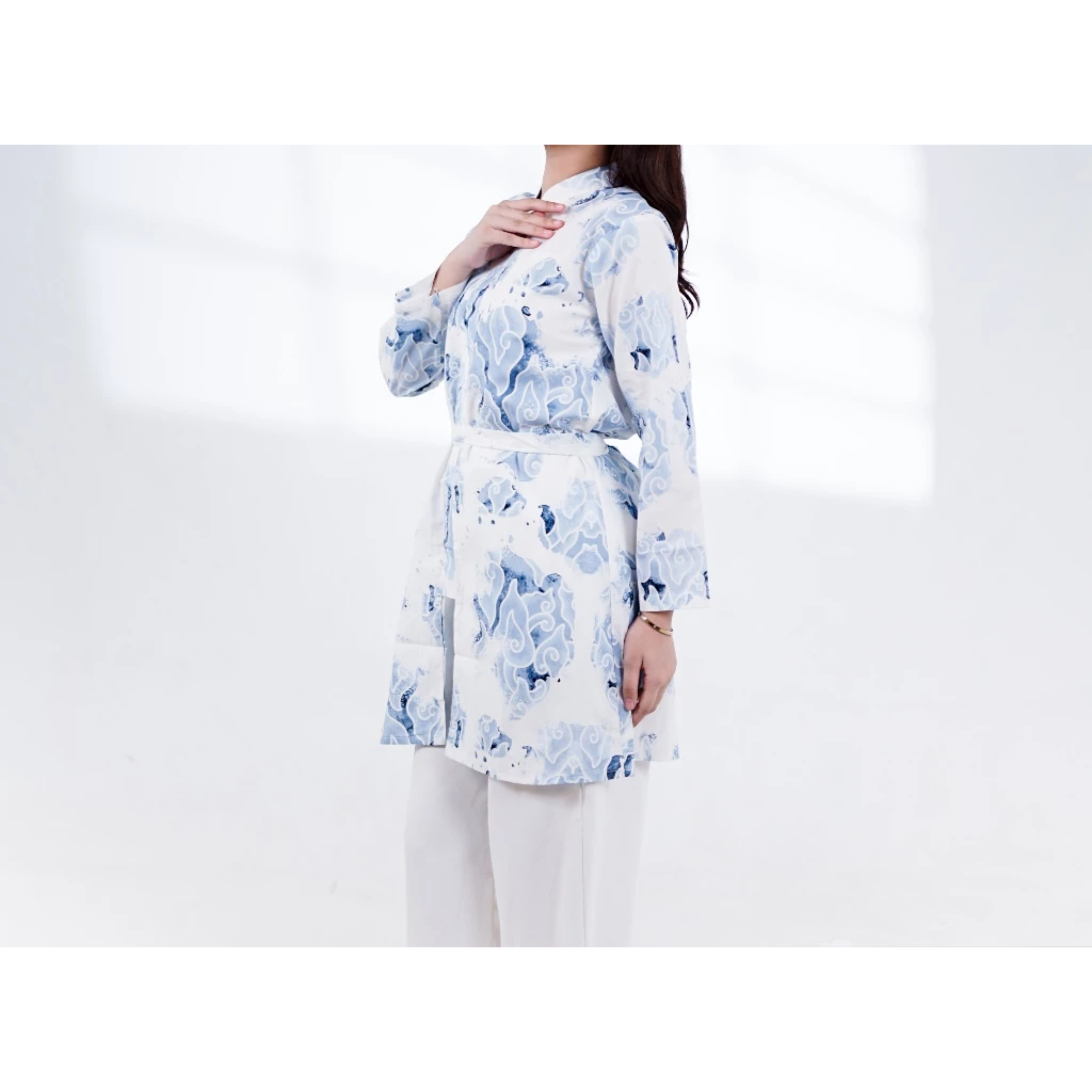 Trusmi Group Batik Trusmi Tunik Batik Motif Mega Mendung Bumi Tali Mop Biru 