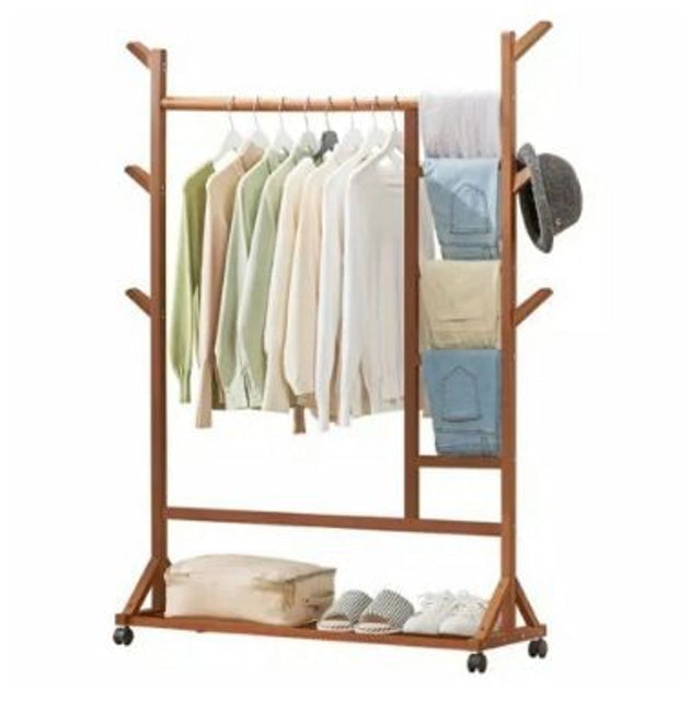 Rak Gantungan Baju Kayu Beroda