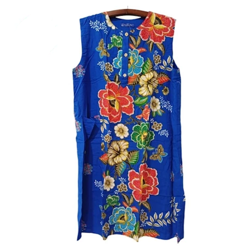 Batik Kencana Ungu Daster 32 Label Biru Tanpa Lengan 5