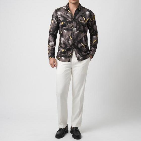  Vengoz Black Magnolia Casual Shirt LS KMLS89