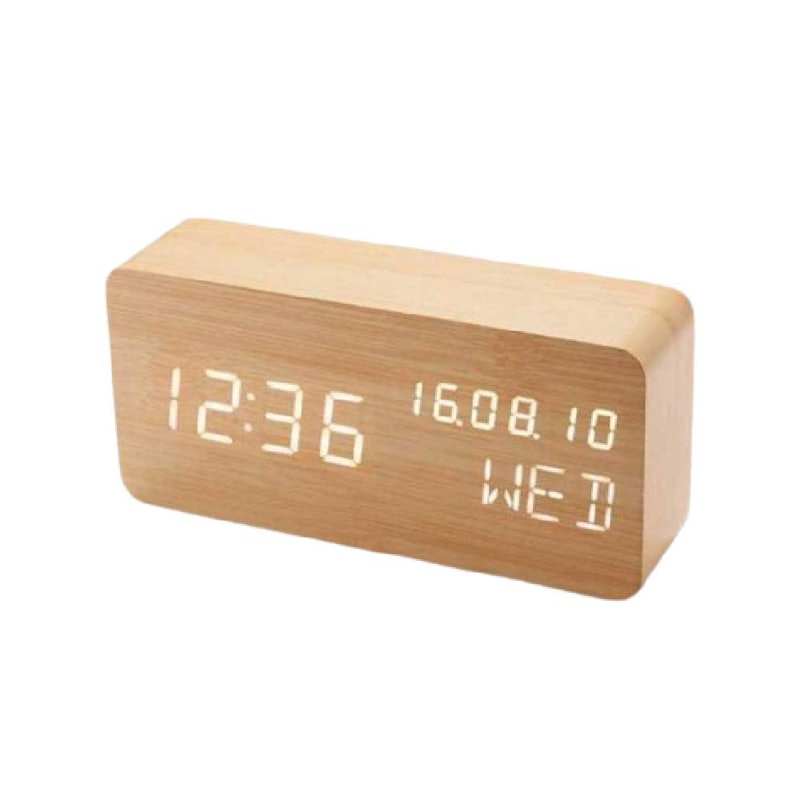 Jam Weker Alarm Digital Kayu 1