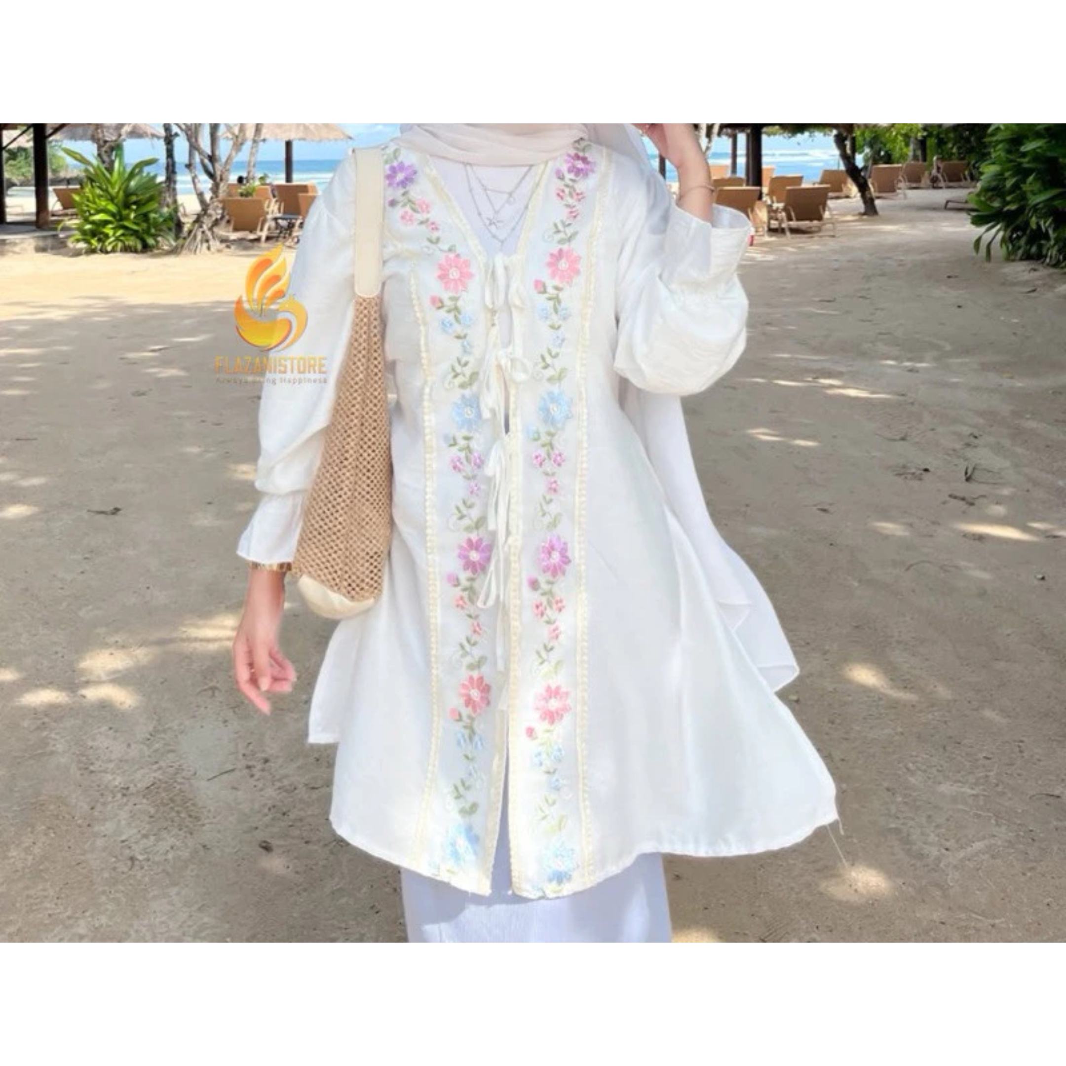  Zani Daisy Long Tunik Tali Bordir Blossom Vintage