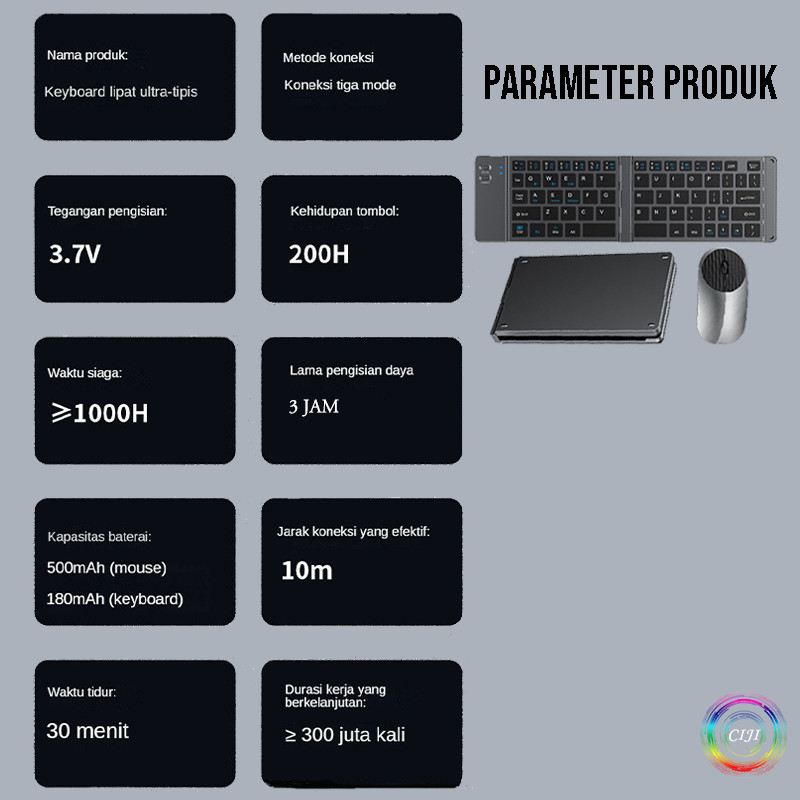  Ciji Set Keyboard Lipat Mini Wireless Mouse Portable BT919