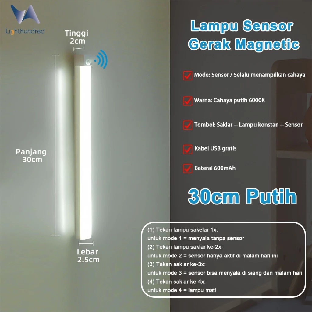 Gaorui Ecommerce Indonesia Lighthundred Lampu Sensor Gerak Magnetic LED
