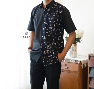  SEIA Semi Set Couple Outer Kutubaru Kemeja Batik Hitam