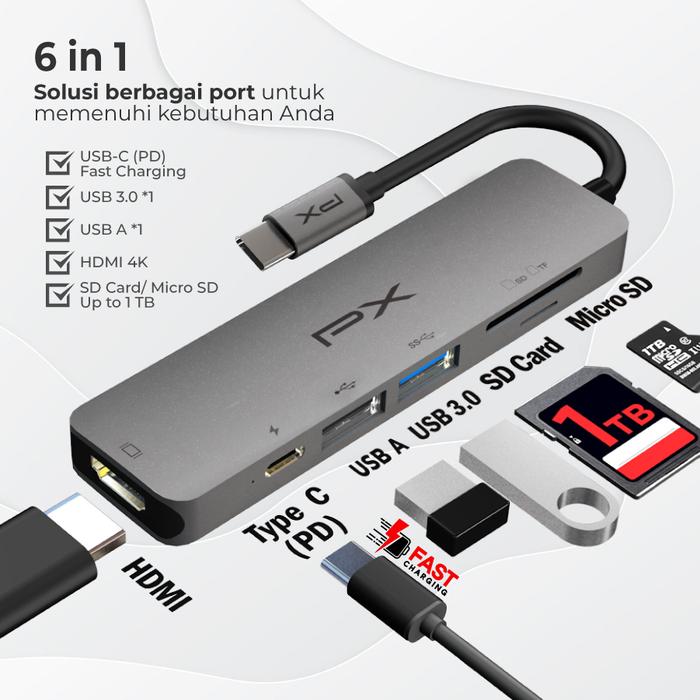 Selaras Inti Tribuana PX Fast 6 in 1 USB-C 3.1 Hub Converter UCH160