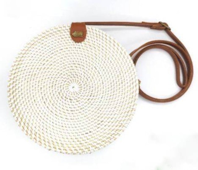 Tas Rotan Bali Bulat Putih Polos