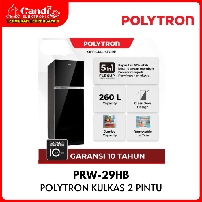 Hartono Istana Teknologi Polytron Kulkas 2 Pintu Flexup 5in1 260 Liter PRW 29HB