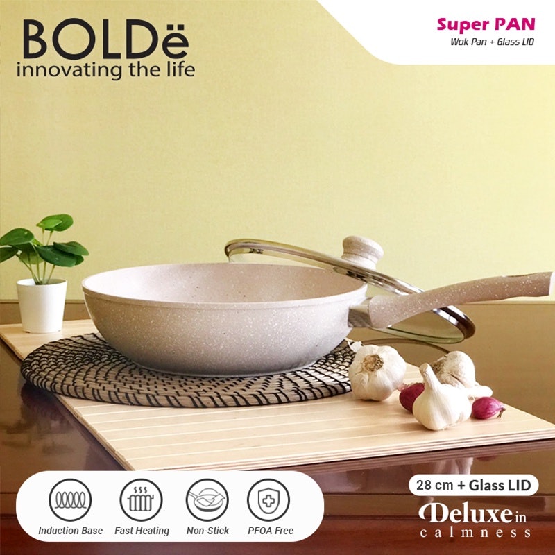BOLDe Super Pan Wok + Lid Glass Beige 28 cm 3