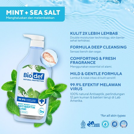 Biodef Body Wash dengan Antiseptik Alami Mint + Sea Salt