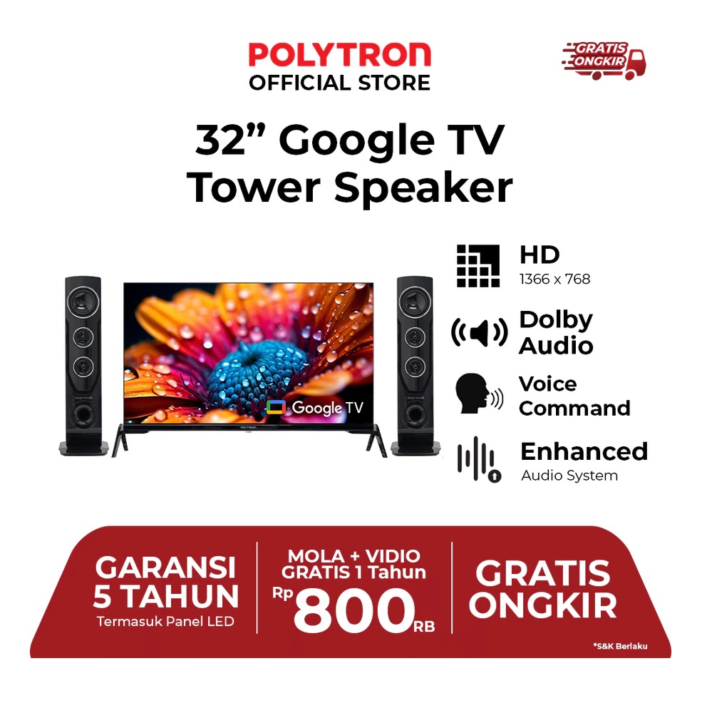 Hartono Istana Teknologi Polytron 32" Smart Cinemax Google TV PLD 32TG5055