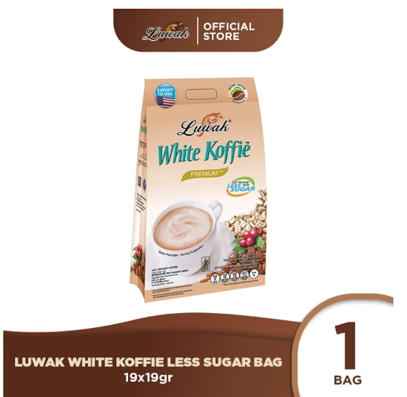 Luwak White Koffie Less Sugar Bag (19 sachet x 19 gram) 2