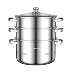 freemir Panci Kukus Stainless Steel 3 Tingkat dan Tutup Kaca