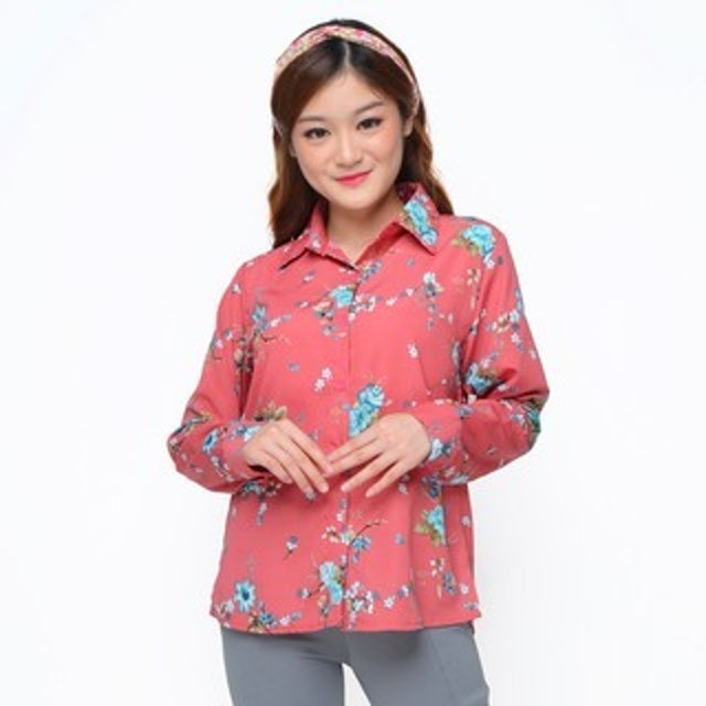 Moeh Baju Kemeja Wanita Korea Lengan Panjang Corak Bunga 3