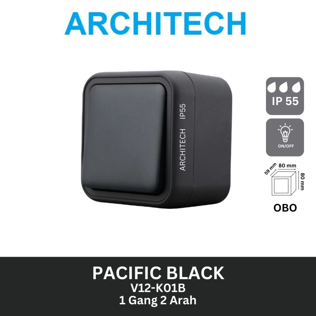 ARCHITECH Saklar Waterproof V12 Series Pacific 1 Gang 2