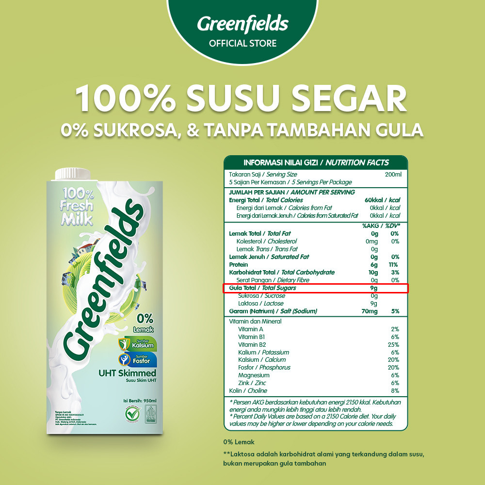 Greenfields UHT Skimmed 950 ml 