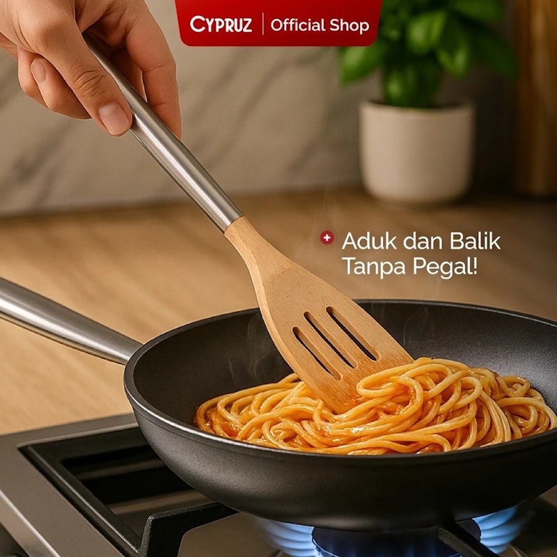 CYPRUZ Spatula Kayu Beech Wood Slotted Turner Series 2