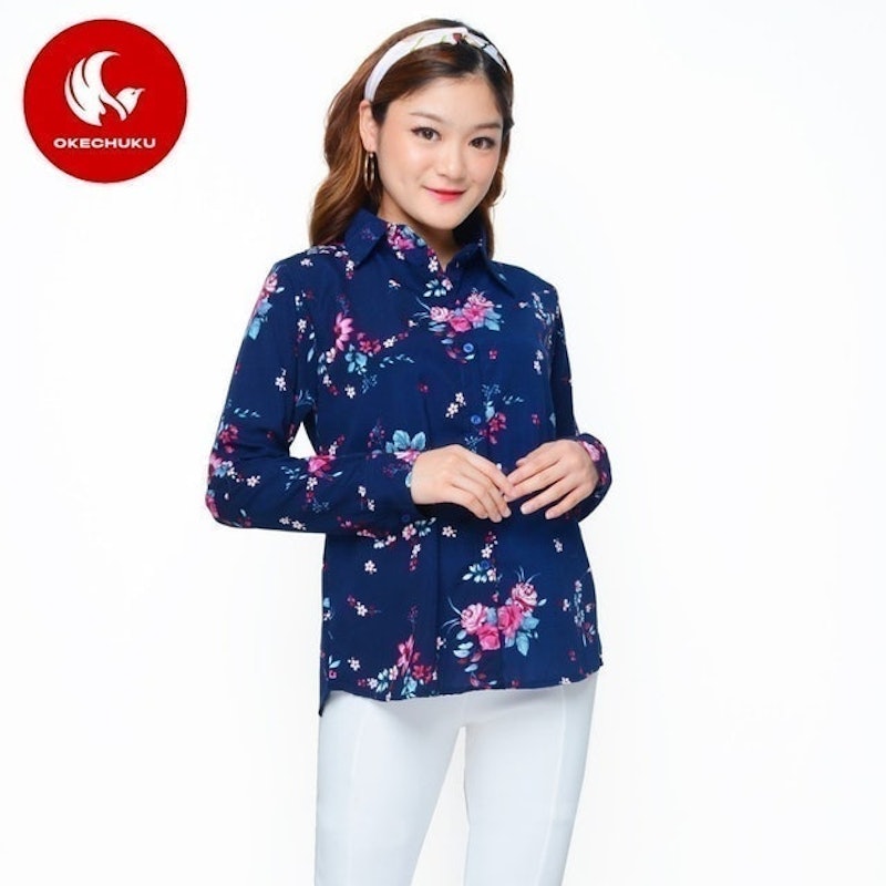 Moeh Baju Kemeja Wanita Korea Lengan Panjang Corak Bunga 2