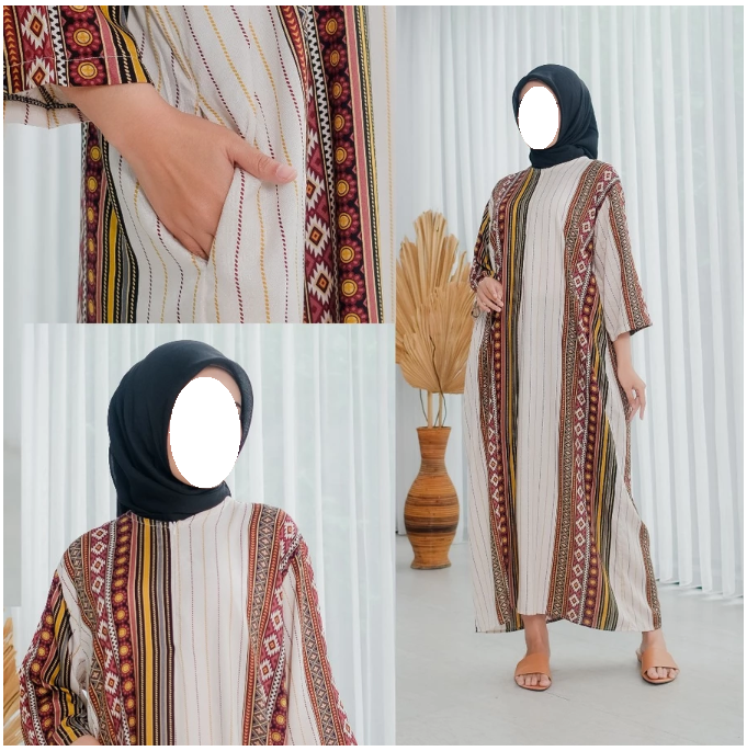 Shebia  Shebia Daster Motif Salur Lengan 3/4