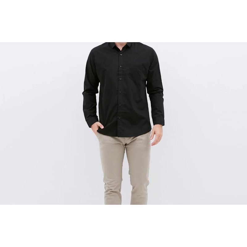 M231 Kemeja Pria Basic Polos Oxford Panjang Warna Hitam 5