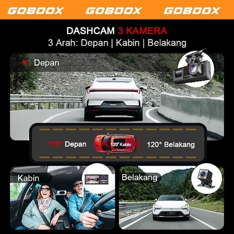 GOBOOX 3 Lens Dashcam Mobil 3
