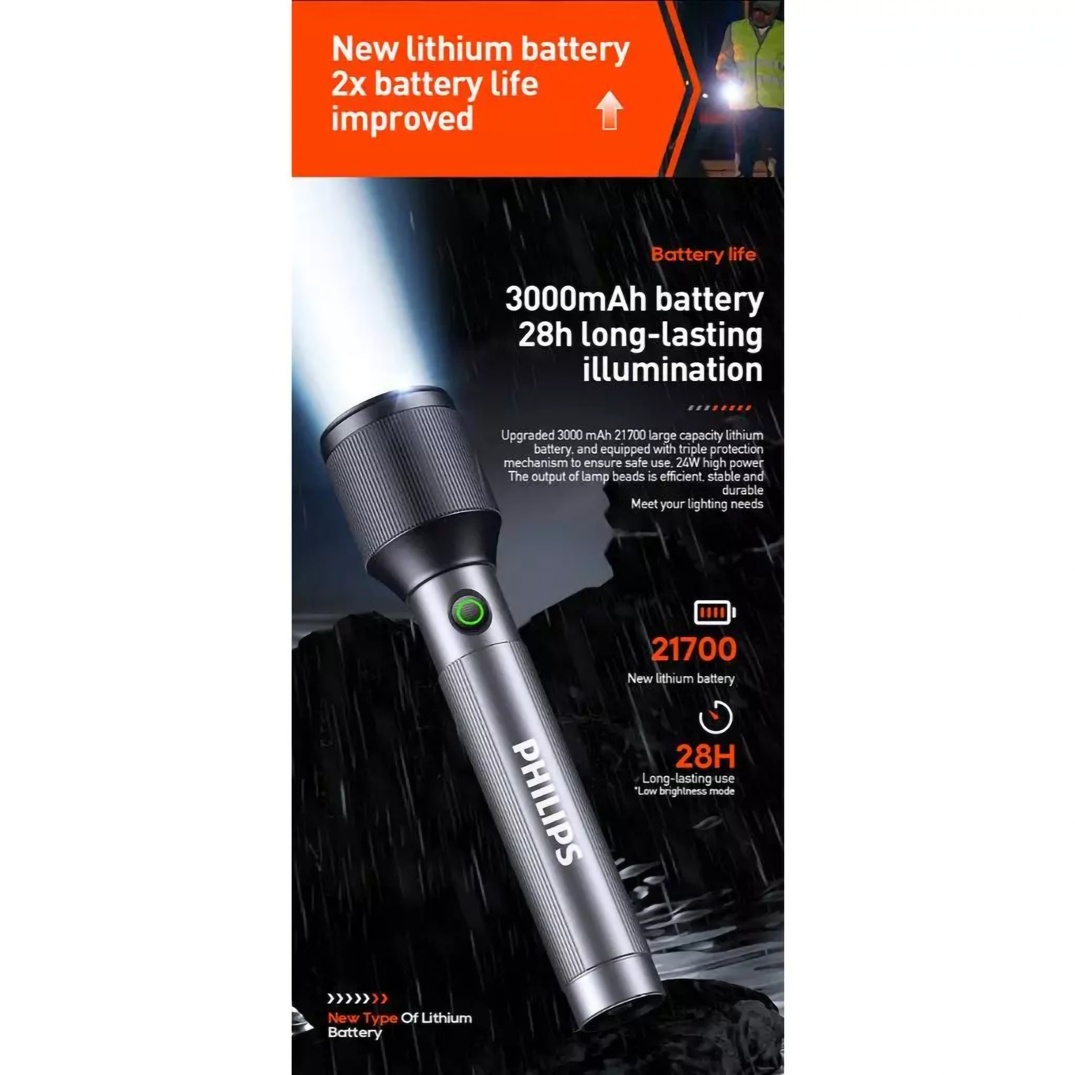 Philips Electronics Nederland B.V. Philips Rechargeable Flashlight SFL2143/56